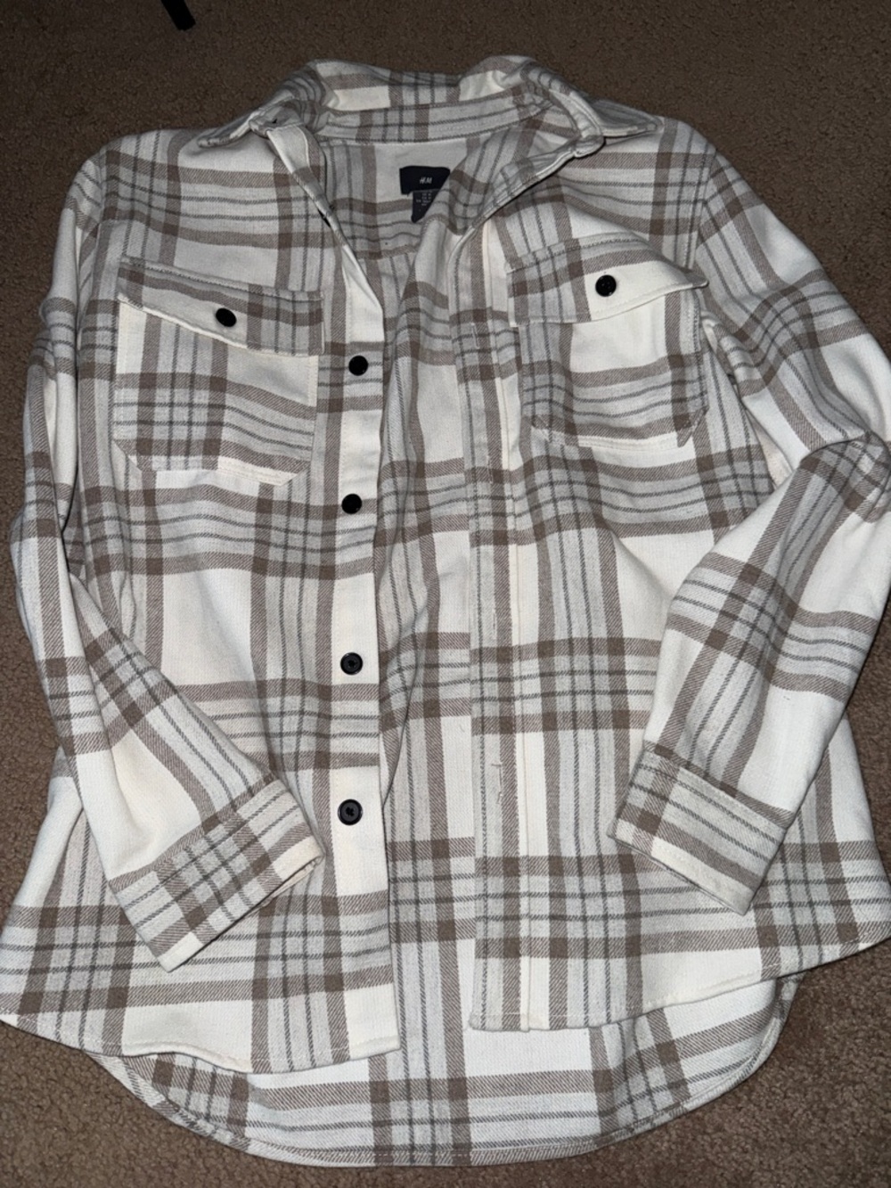 H&M Cream & Taupe Plaid Button-Front Shacket
